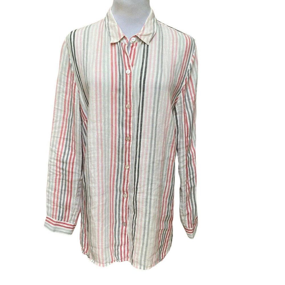 J JILL 'Love Linen' Women's Striped Button-Up Shirt Linen sz Medium EI122